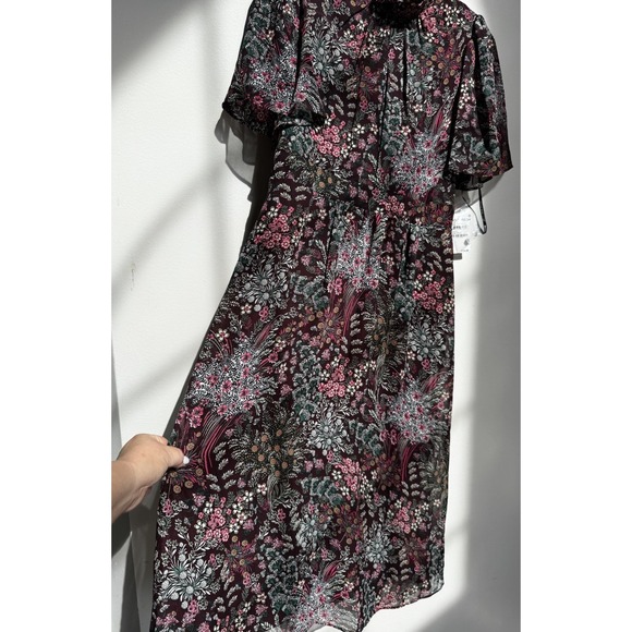 Julia Jordan Dark Floral Dress 4 Flutter Sleeve A-Line Romantic Cottagecore Midi - Picture 13 of 16